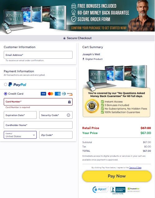 Joseph's Well check out order now 